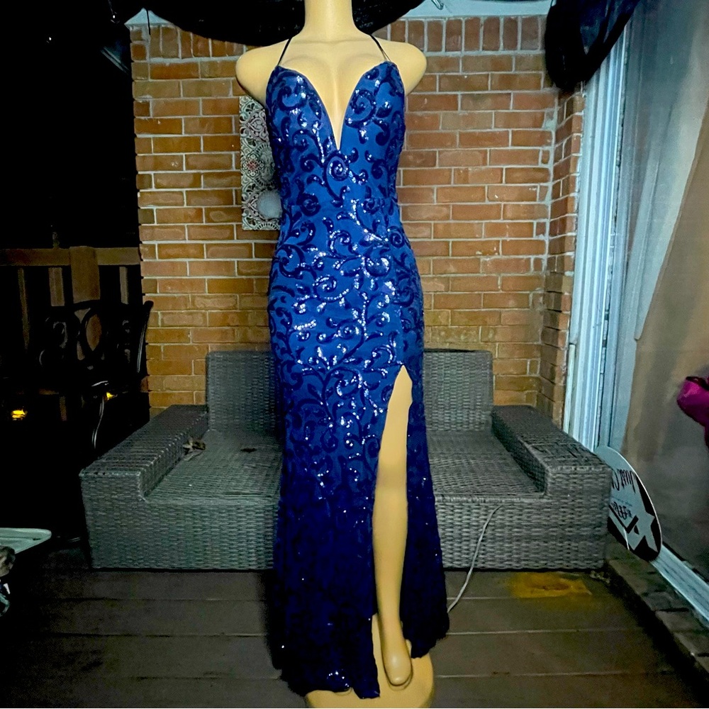 NAVY BLUE SEQUINS FORMAL DRESS
